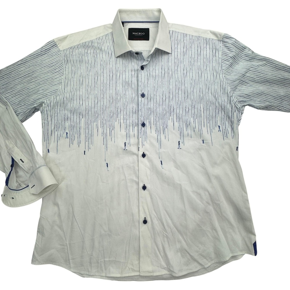 Maceoo Dress Shirt Mens 2XL White Blue Fibonacci Long Sleeve Luxor Painter